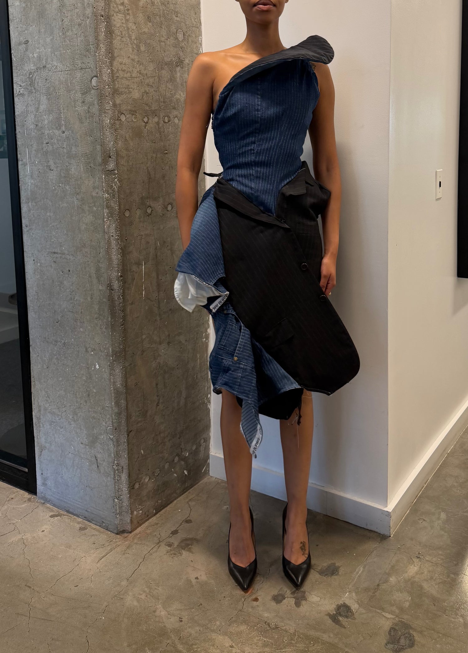 DENIM AND SUITING DRESS